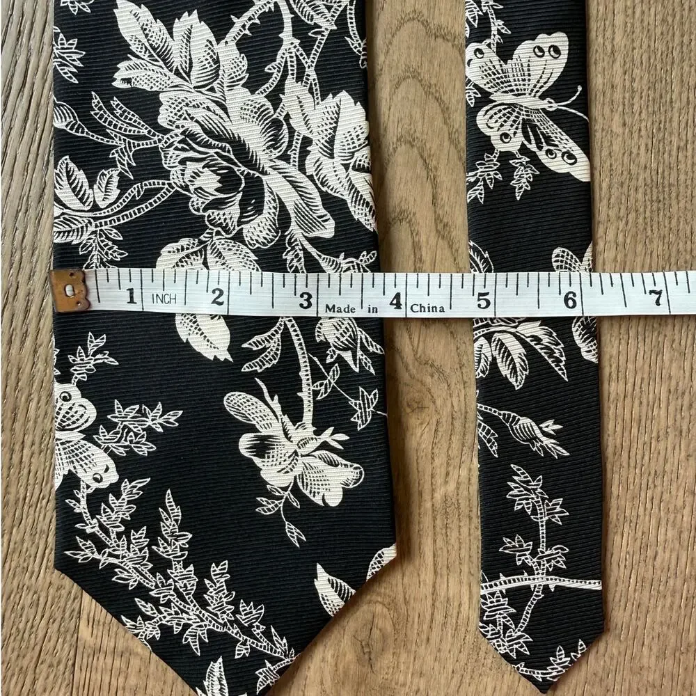 MCIV Mallory & Church Silk Butterfly Floral Tie Black White Men's Necktie